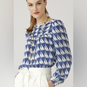 Milly of New York 100% Silk Blue and White Sailboat Shirt Size 2